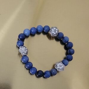 Blue Beaded Bracelet with Silver Accents